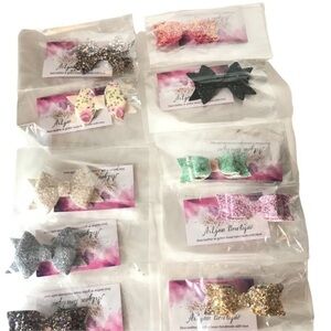 BRAND NEW HANDMADE SWEET SPARKLY GIRLS HAIR BOWS FLORAL SPARKLE SET OF 10